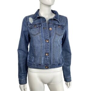 Ci Sono Distressed Denim Blue Jean Jacket